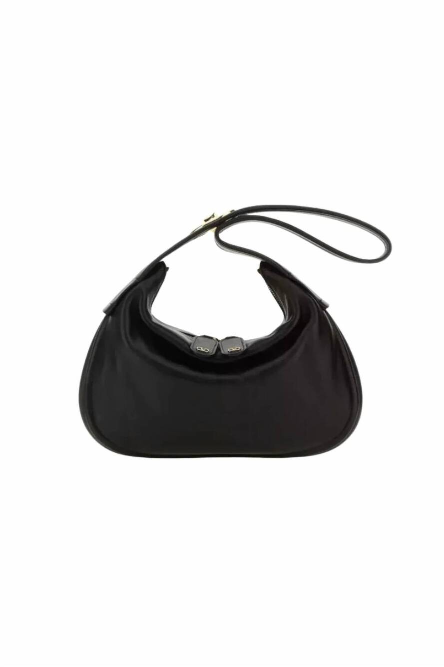 NEW VALENTINO GARAVANI women's ruffle hobo leather bag in black